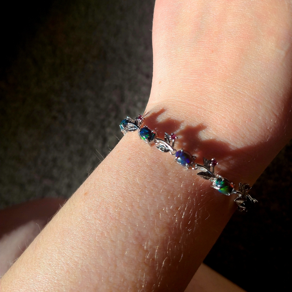 ***SOLD*** Rare Australian Black Opal and Rhodolite Bracelet